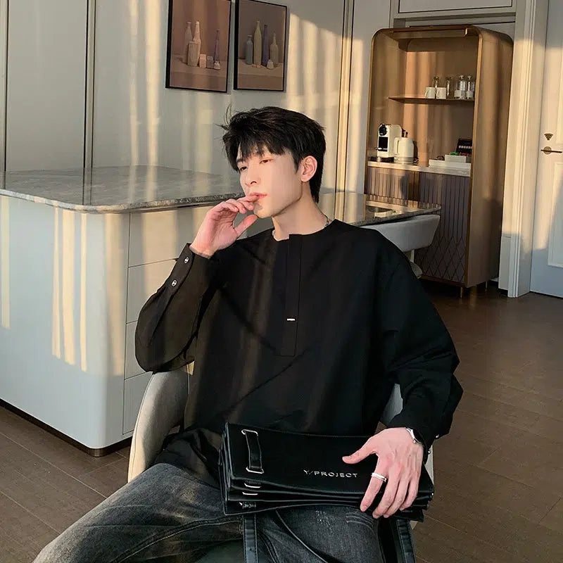 Collarless Long Sleeve Bottoming Pullover