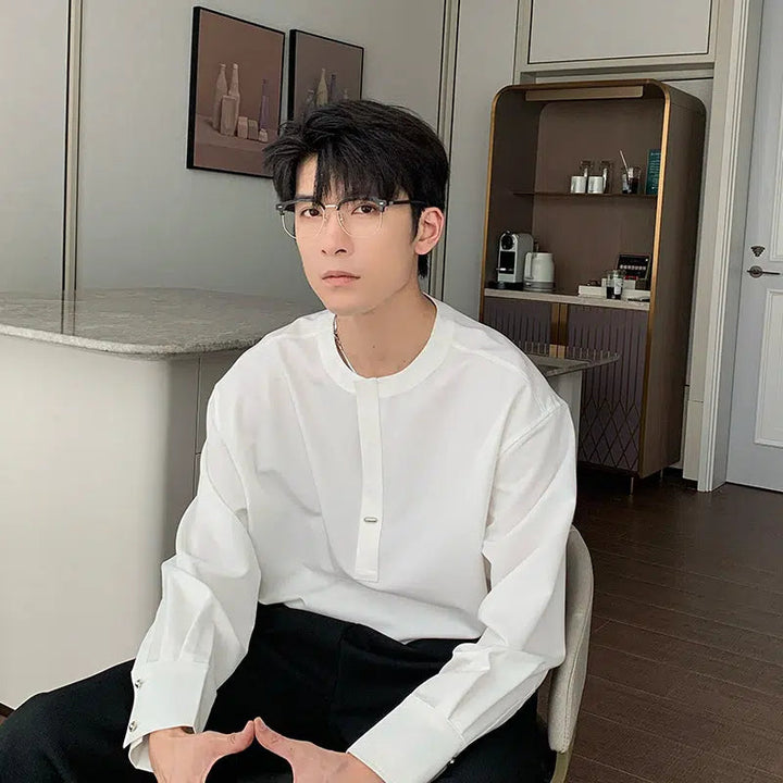 Collarless Long Sleeve Bottoming Pullover