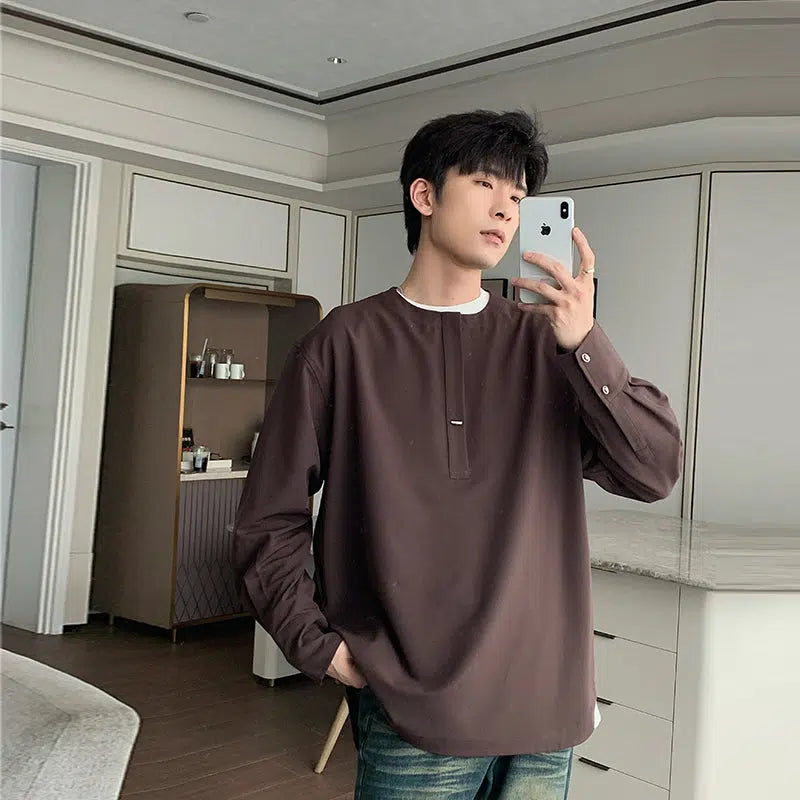 Collarless Long Sleeve Bottoming Pullover