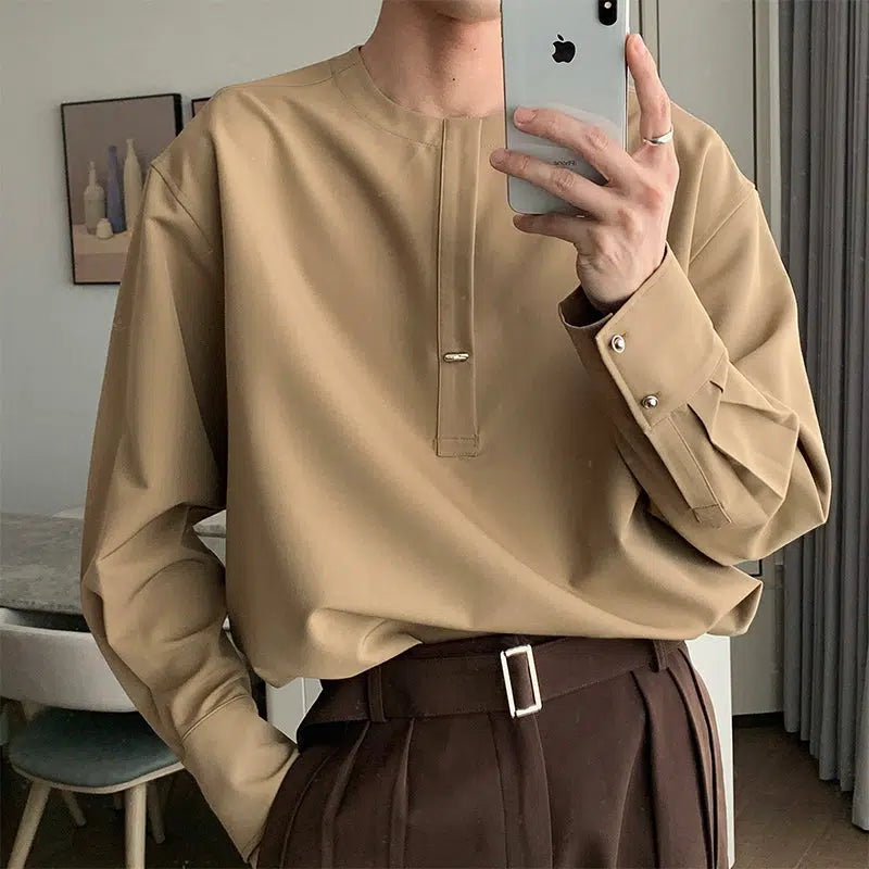 Collarless Long Sleeve Bottoming Pullover