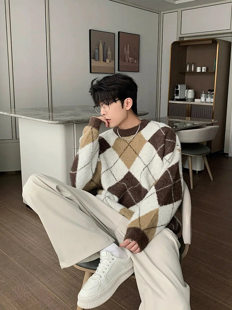 Colorblock Argyle Rhombus Sweater