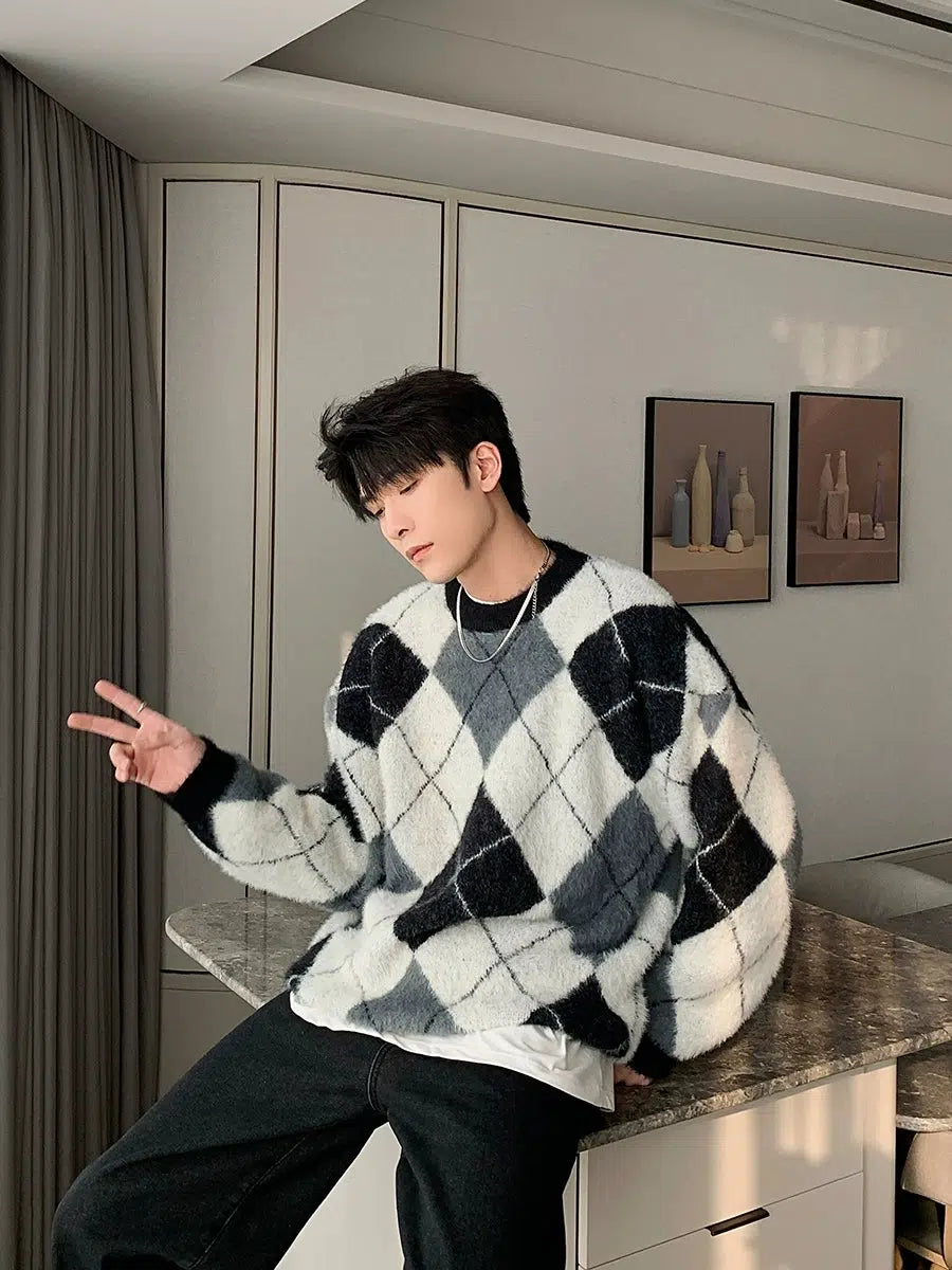 Colorblock Argyle Rhombus Sweater