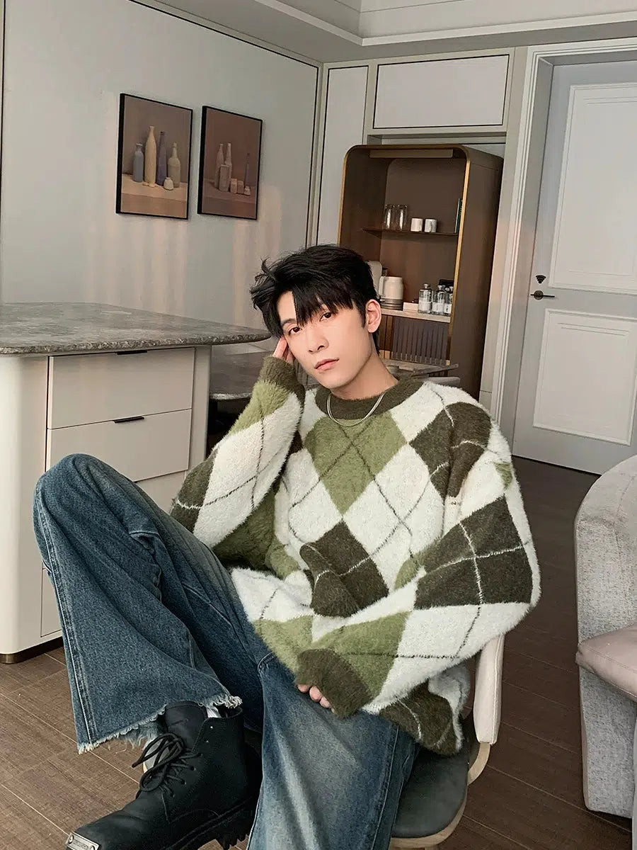 Colorblock Argyle Rhombus Sweater