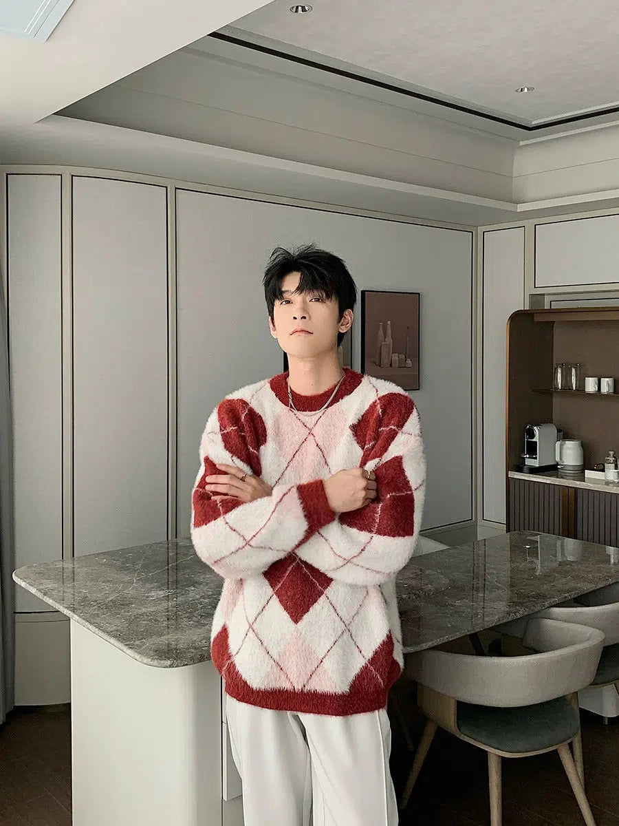 Colorblock Argyle Rhombus Sweater