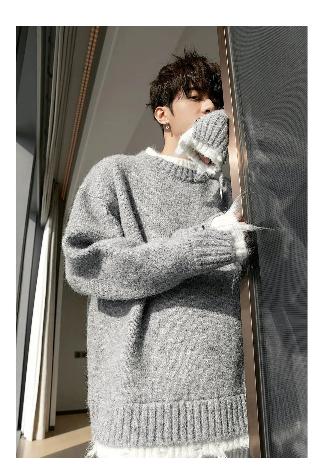 Contrast Color Crew Neck Sweater