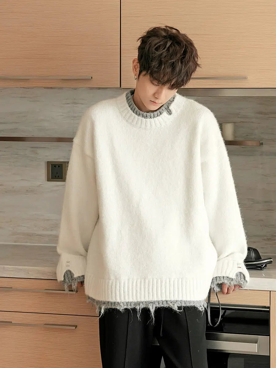 Contrast Color Crew Neck Sweater