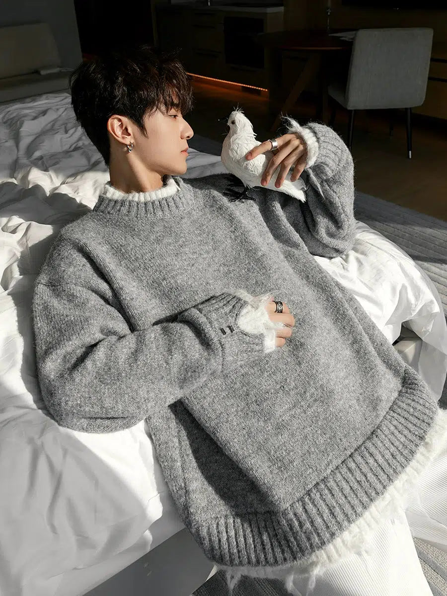 Contrast Color Crew Neck Sweater