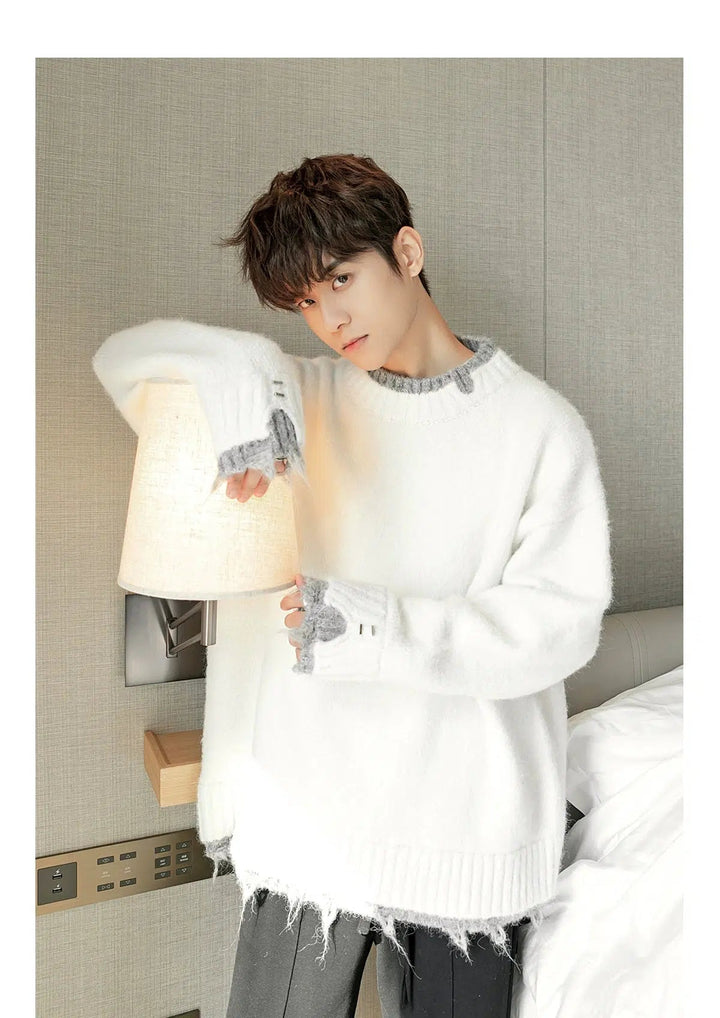 Contrast Color Crew Neck Sweater