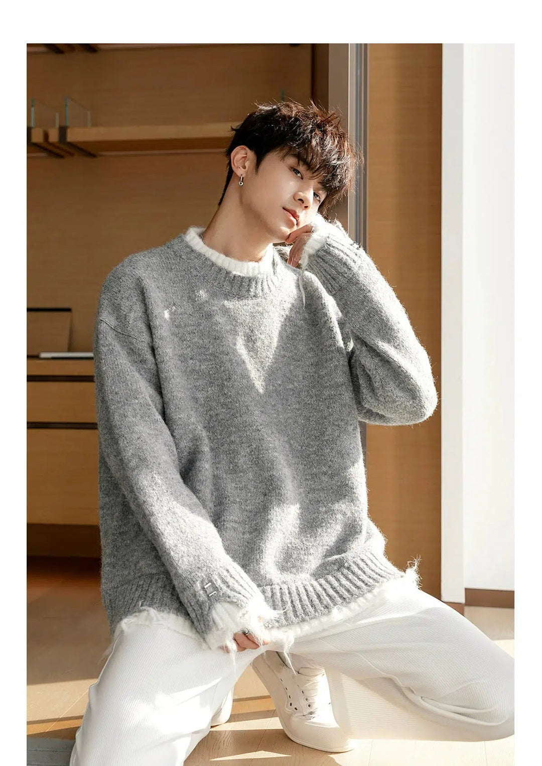 Contrast Color Crew Neck Sweater