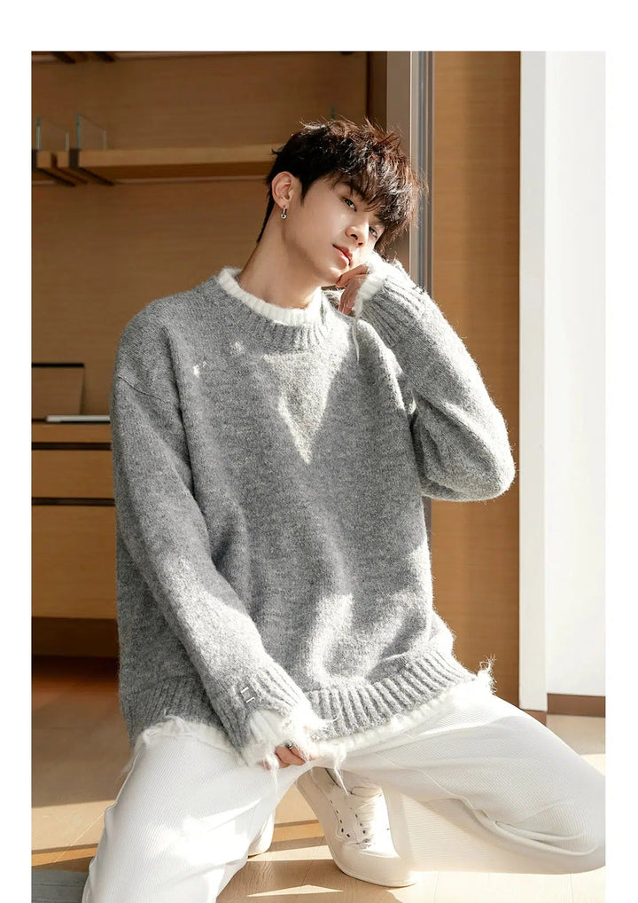 Contrast Color Crew Neck Sweater