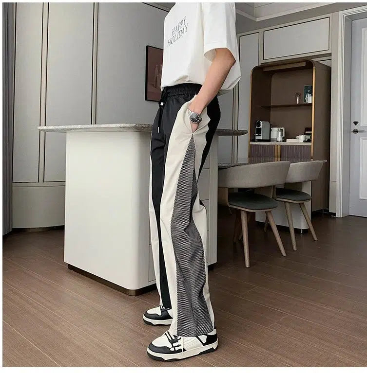 Contrast Color Mesh Two-piece Set