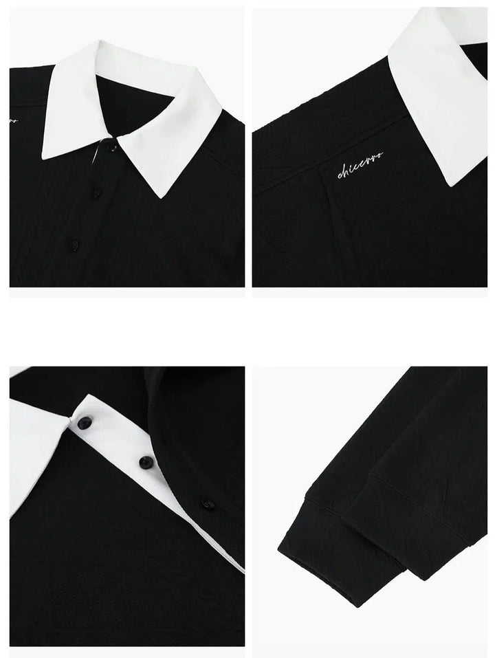 Contrast Color Polo Neck Knit Pullover