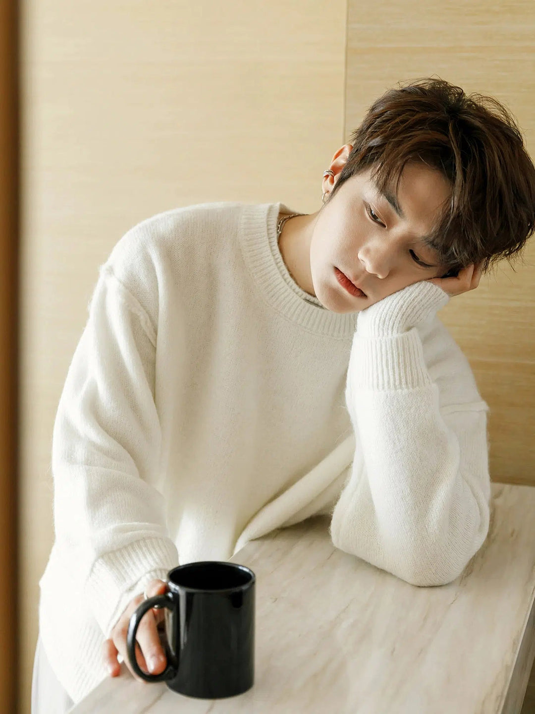 Contrast Cuffs Chunky Knit Sweater