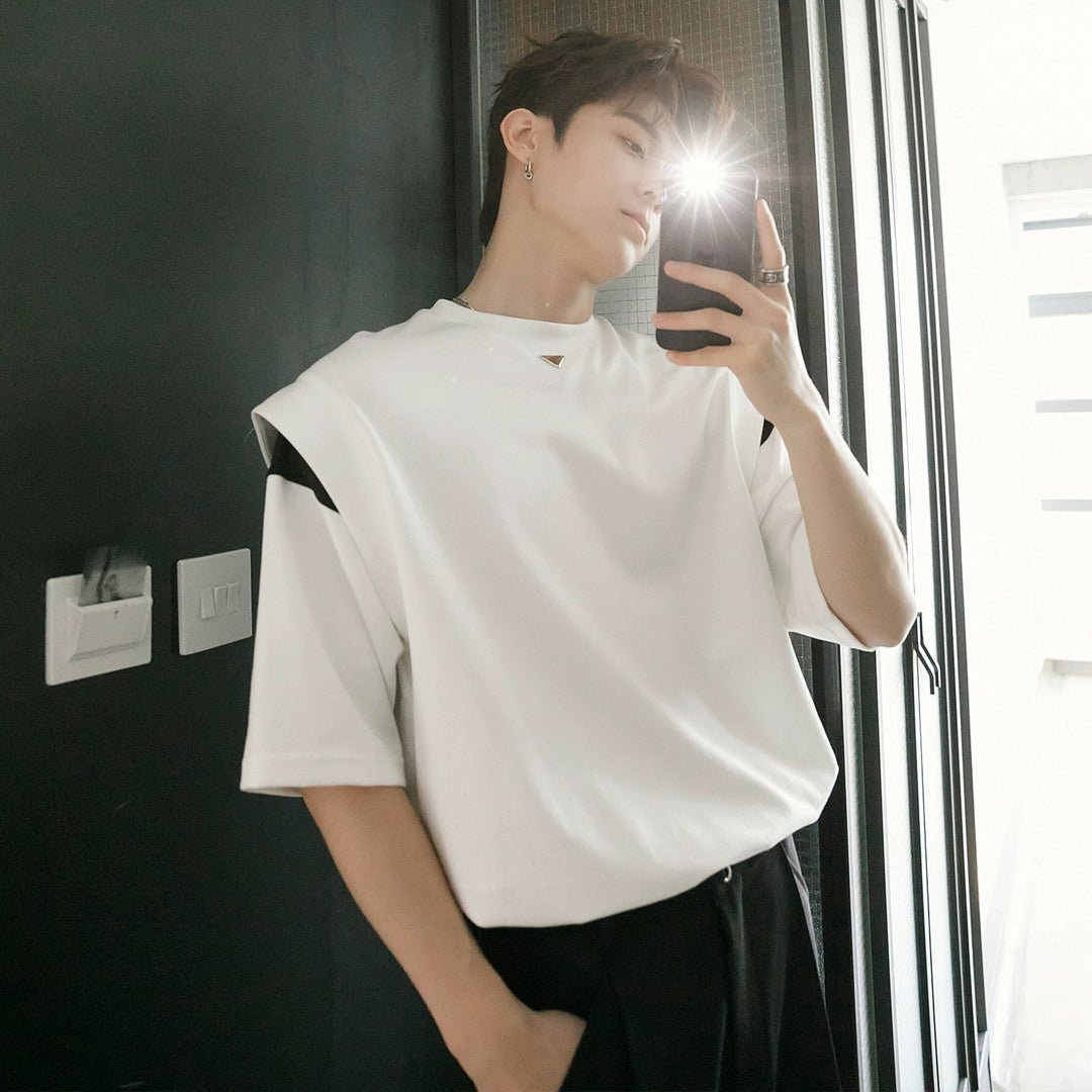 Contrast Shoulder Trim Short Sleeve T-shirt