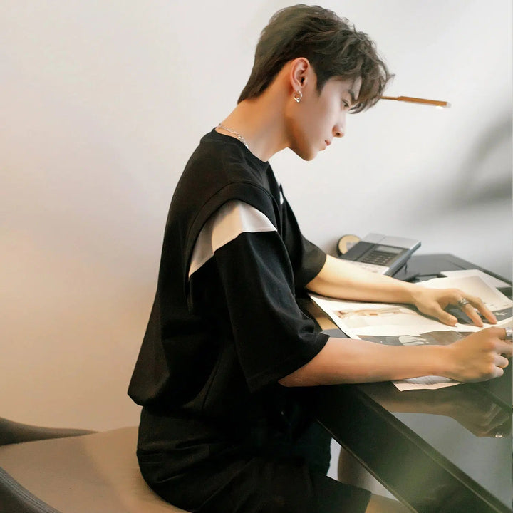 Contrast Shoulder Trim Short Sleeve T-shirt