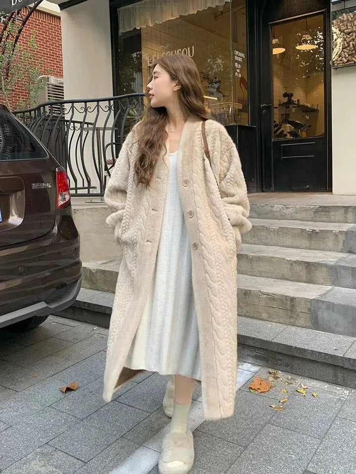 Cozy Cable Knit Fur Cardigan Sweater