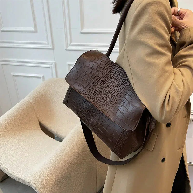 Crocodile-Embossed Leather Tote Bag