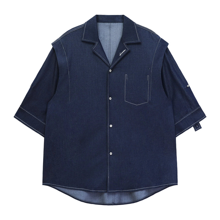 Cuban Collar Denim Shirt & Jeans Two-piece Set