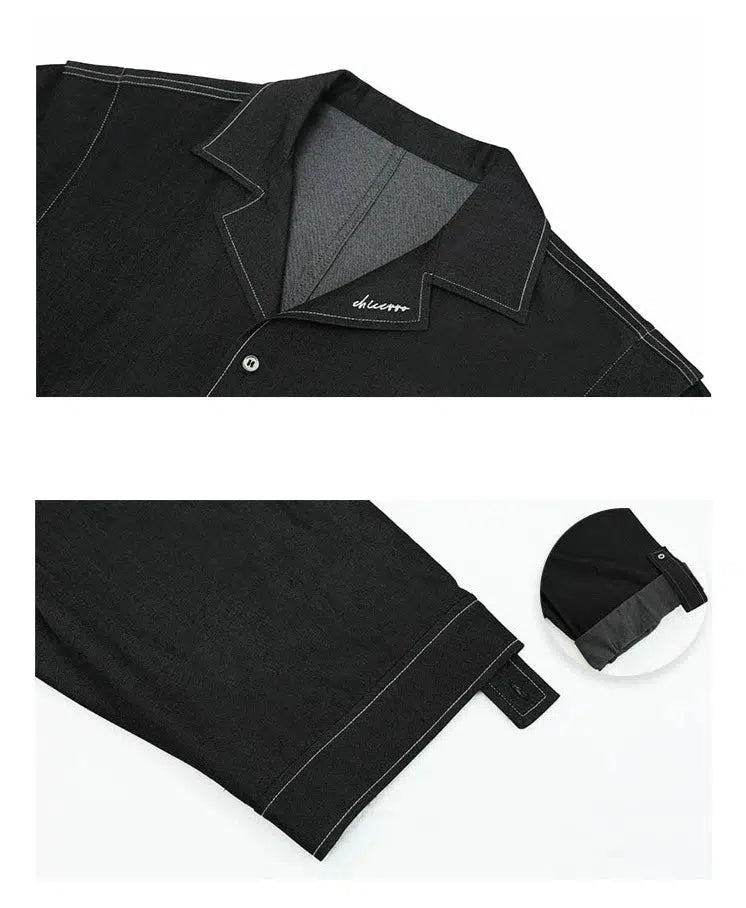 Cuban Collar Denim Shirt & Jeans Two-piece Set