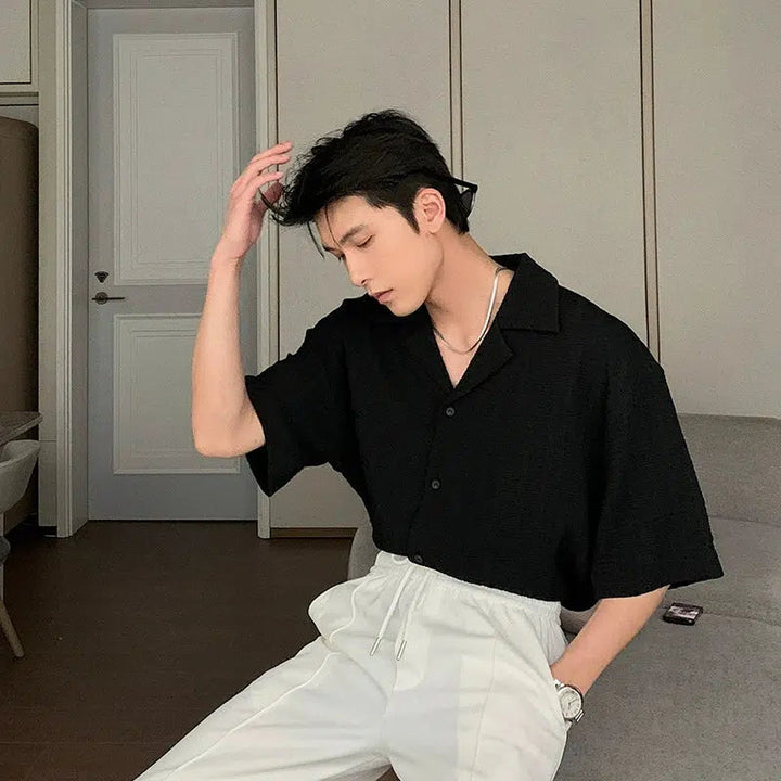 Cuban Collar Short Sleeve Shirt