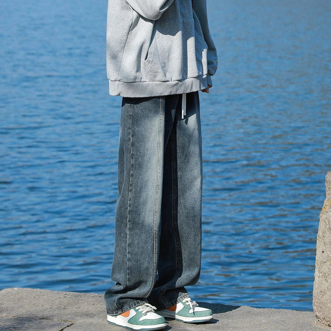 Deconstructed Washed Straight Pants