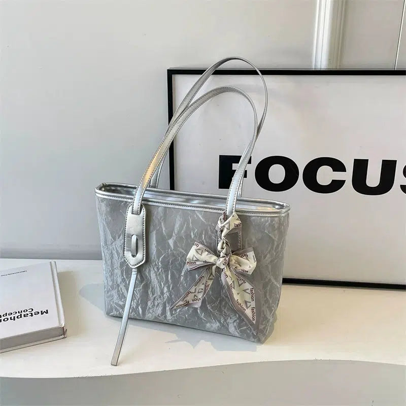 Decorative Bow Leather Tote Bag