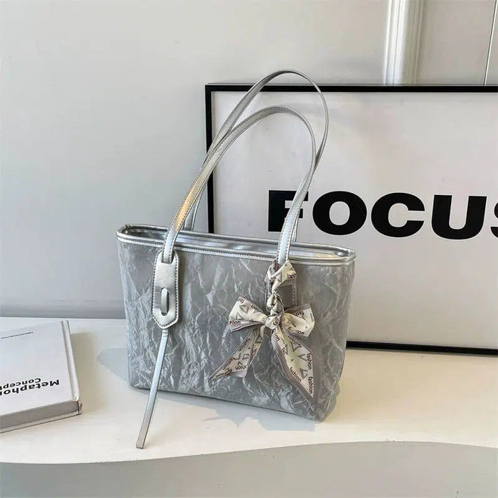 Decorative Bow Leather Tote Bag