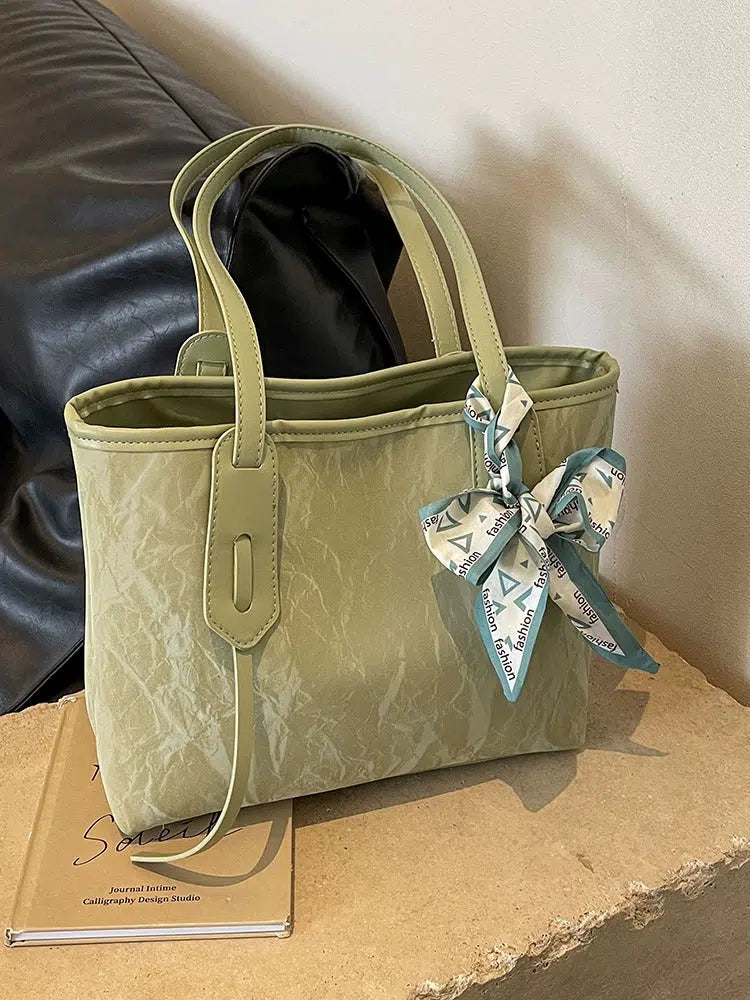 Decorative Bow Leather Tote Bag