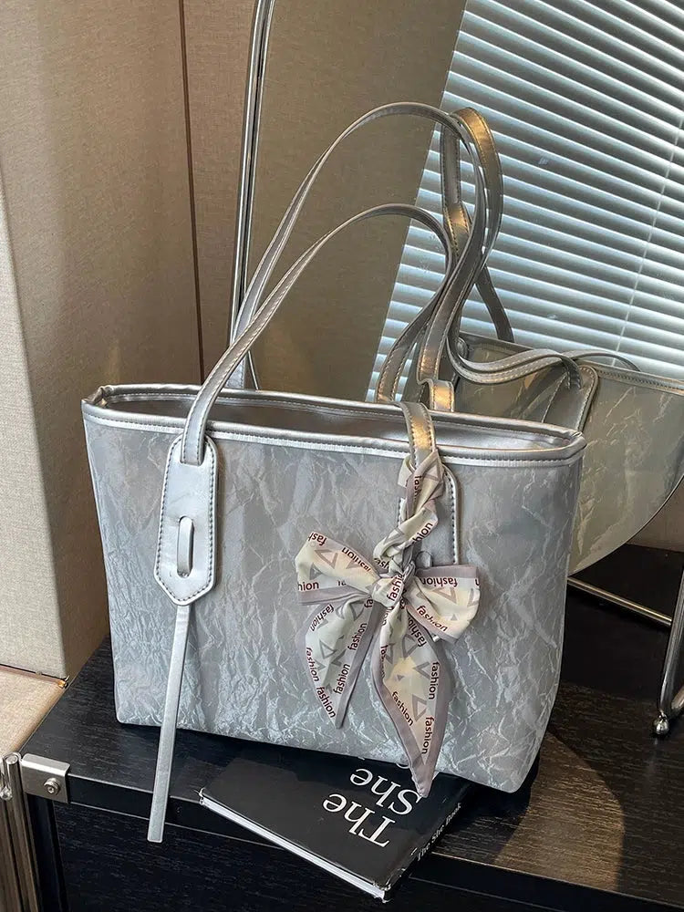 Decorative Bow Leather Tote Bag