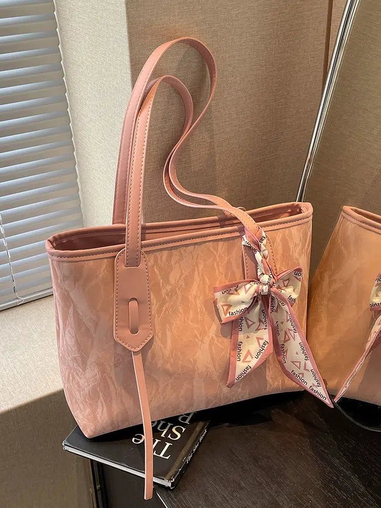 Decorative Bow Leather Tote Bag