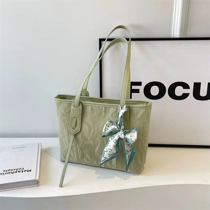 Decorative Bow Leather Tote Bag