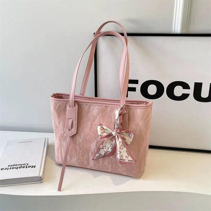 Decorative Bow Leather Tote Bag