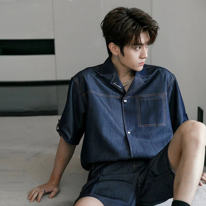 Denim Cuban Collar Chambray Shirt & Shorts