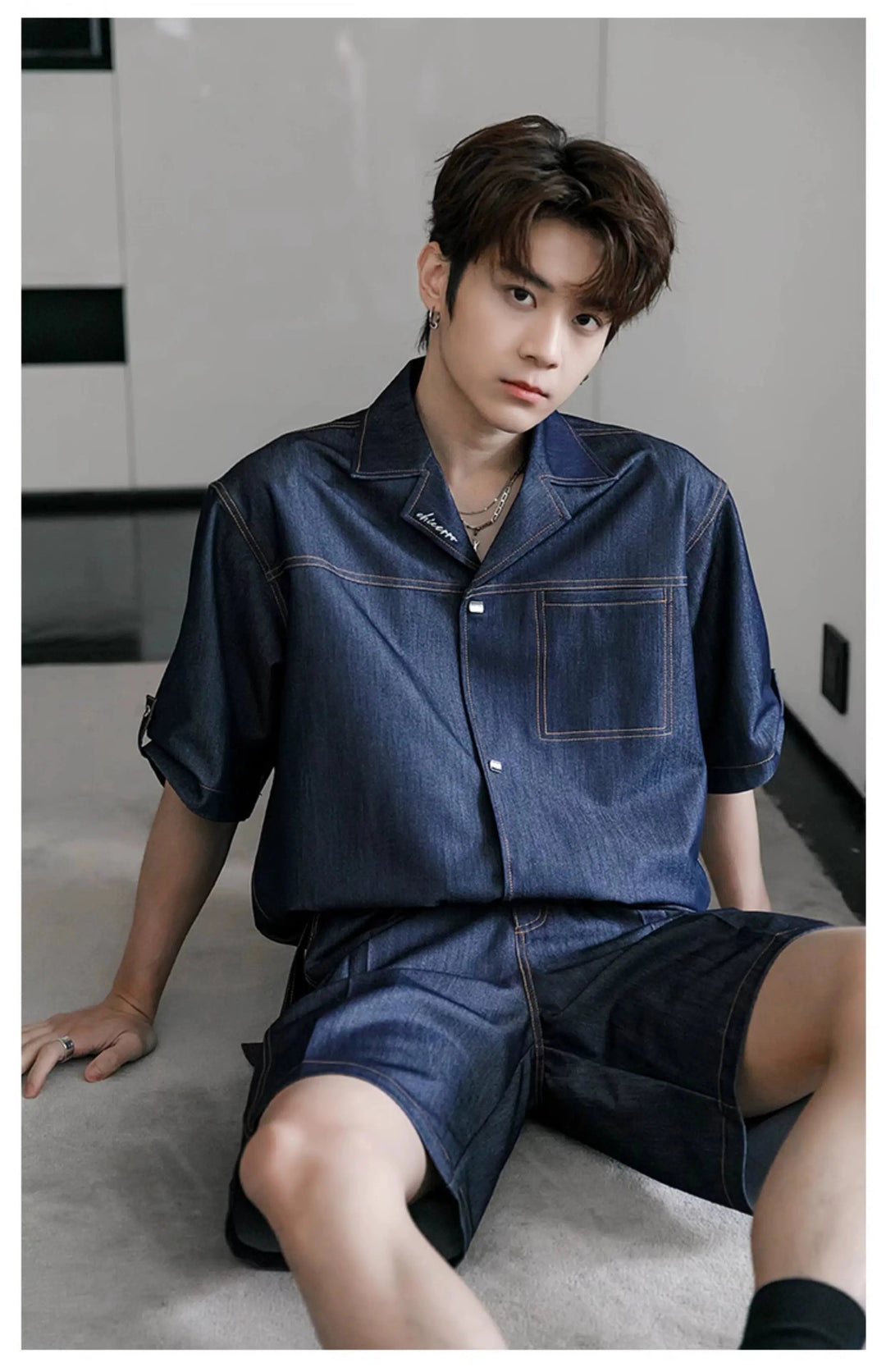 Denim Cuban Collar Chambray Shirt & Shorts