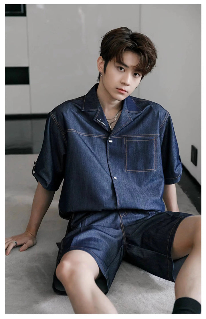 Denim Cuban Collar Chambray Shirt & Shorts