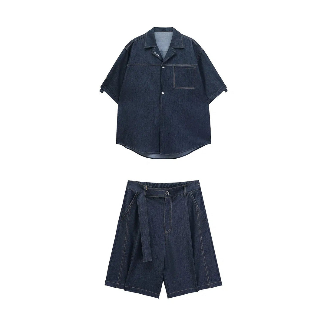 Denim Cuban Collar Chambray Shirt & Shorts