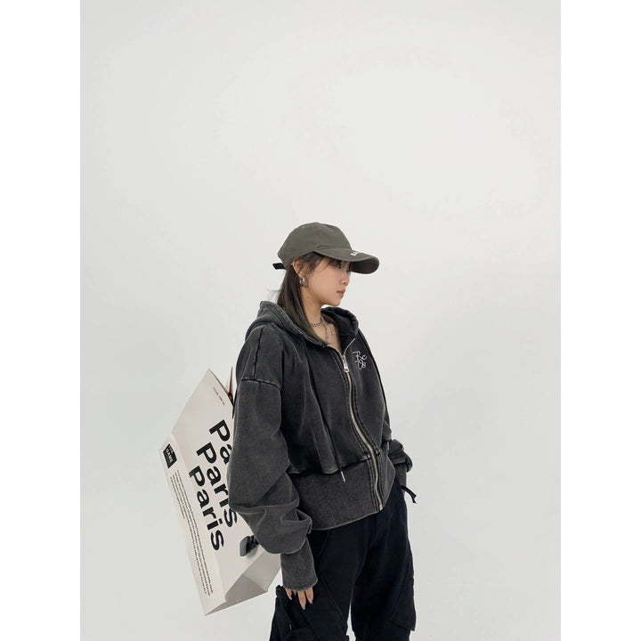 Distressed Embroidered Hooded Jacket