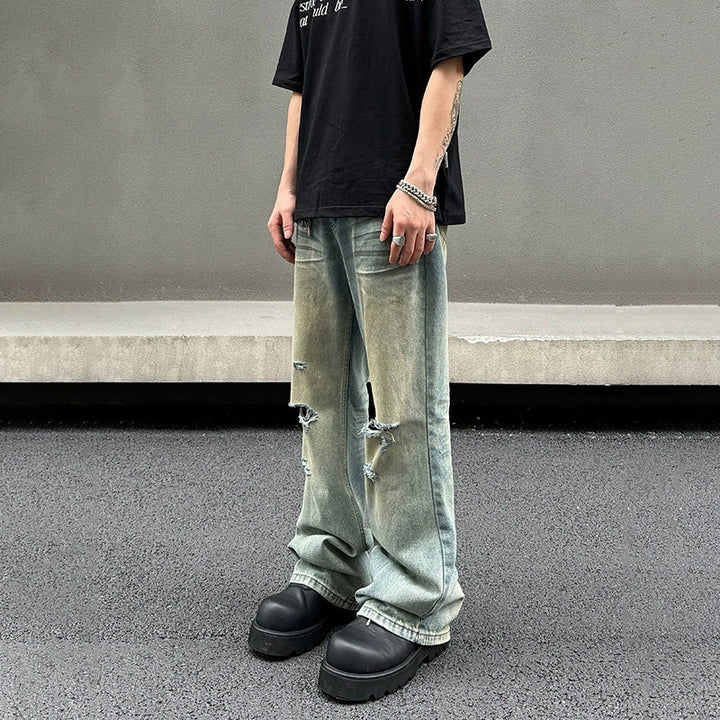 Distressed Wide-Leg Jeans with Pocket Detail