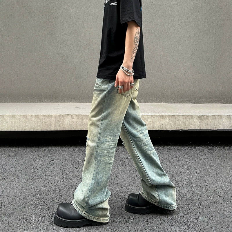 Distressed Wide-Leg Jeans with Pocket Detail