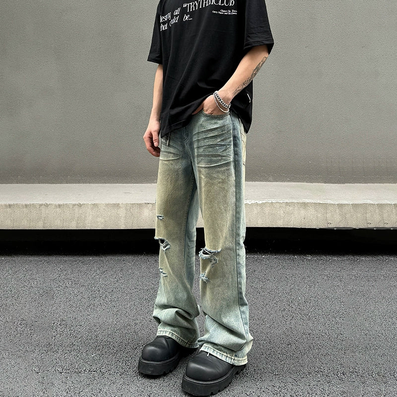 Distressed Wide-Leg Jeans with Pocket Detail