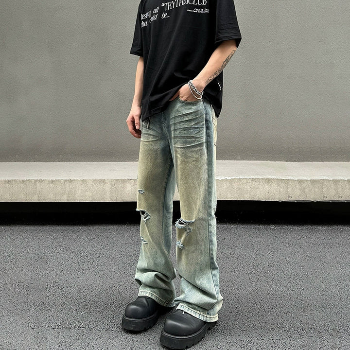 Distressed Wide-Leg Jeans with Pocket Detail