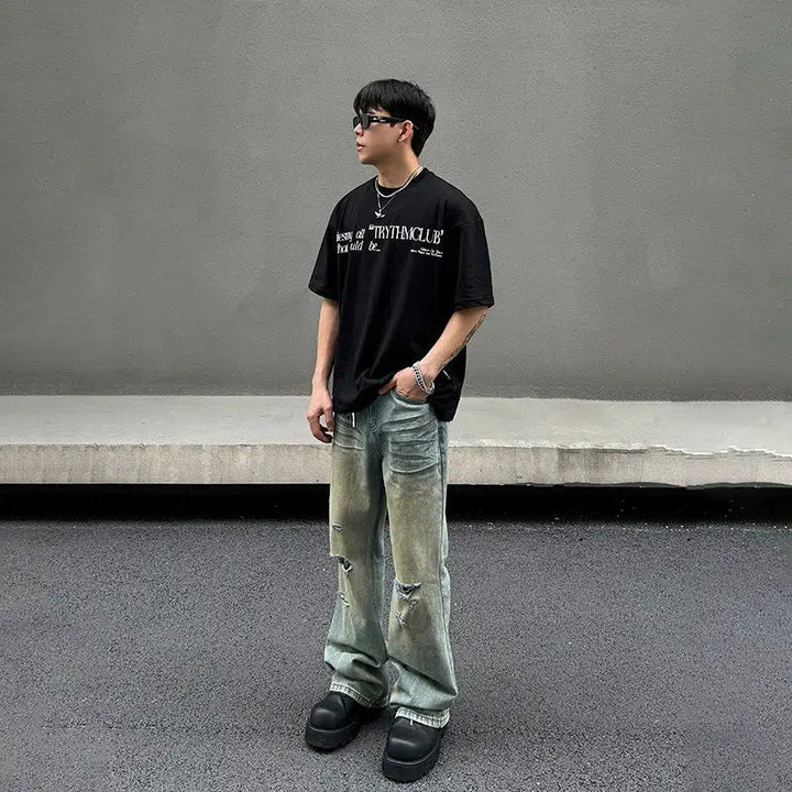 Distressed Wide-Leg Jeans with Pocket Detail