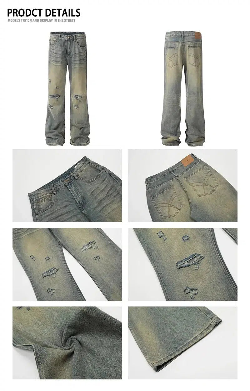 Distressed Wide-Leg Jeans with Pocket Detail