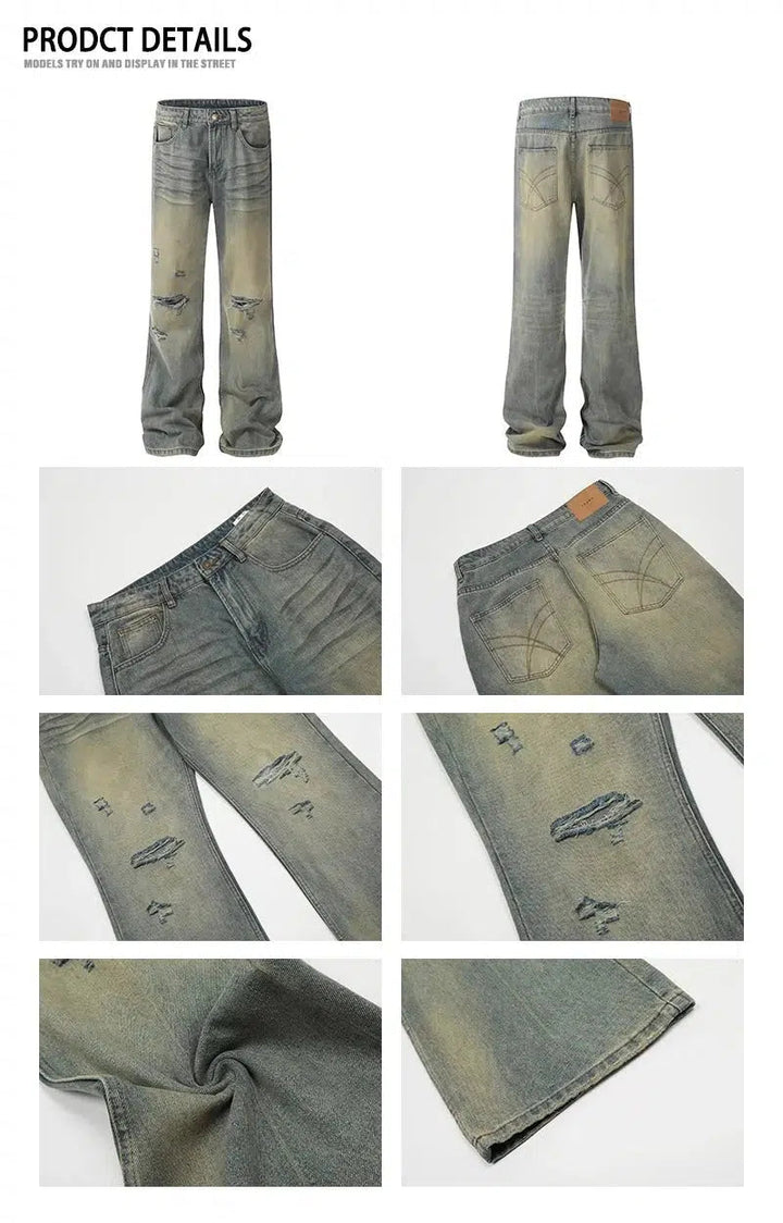 Distressed Wide-Leg Jeans with Pocket Detail