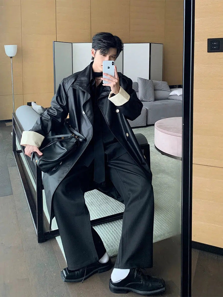 Double-Breasted Leather Coat