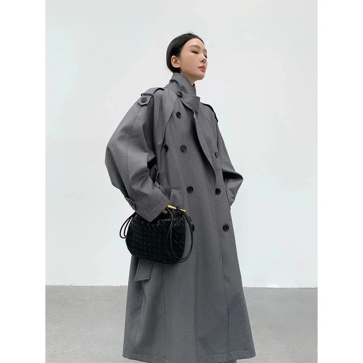 Double-Breasted Long Trench Coat