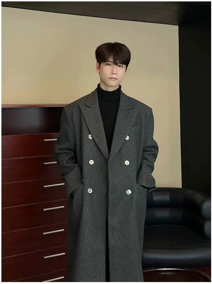 Double-Breasted Long Woolen Coat