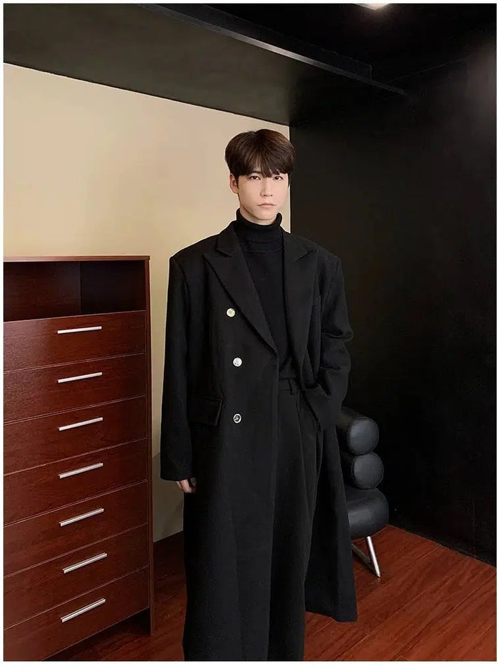 Double-Breasted Long Woolen Coat