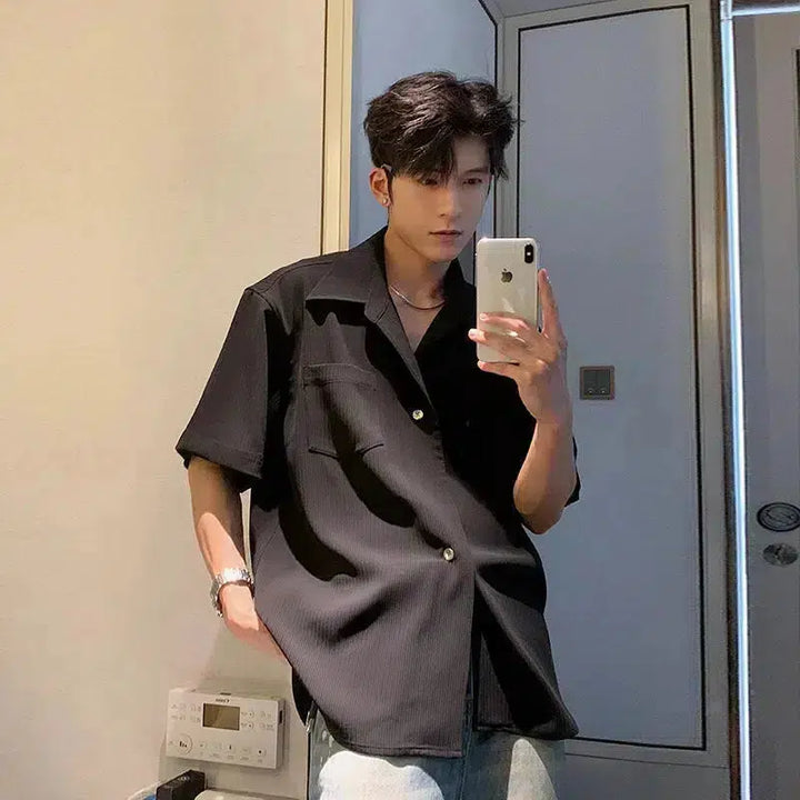 Drape Short Sleeve Button-Up Shirt