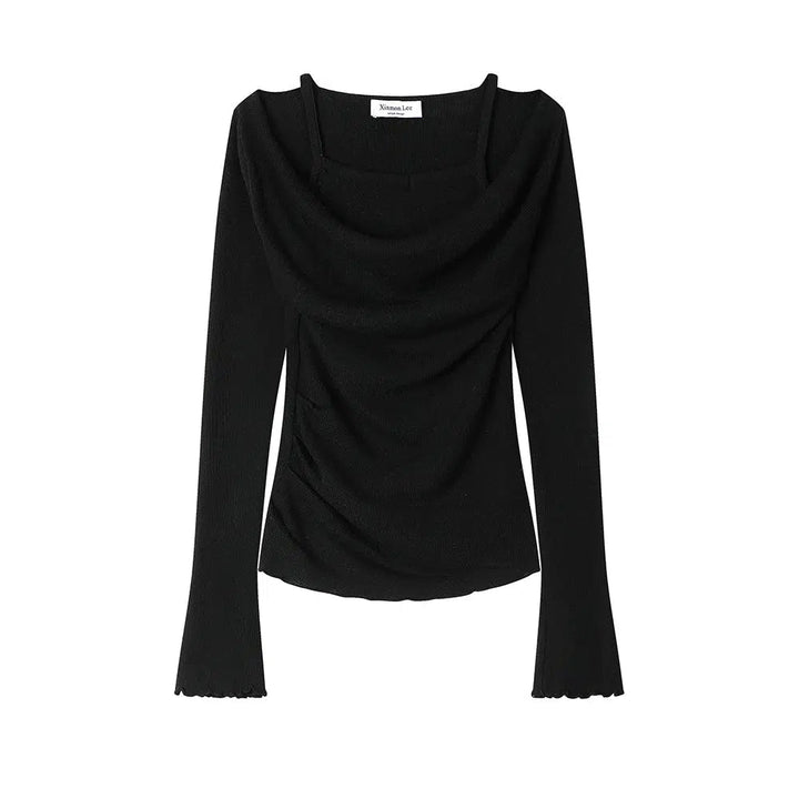Draped Knit Turtleneck Sweater